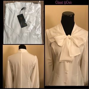 Women's Chiffon Long Sleeve Blouse Bow-Tie V Neck